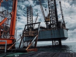 Oil rig installation off the coast of the Atlantic Ocean
